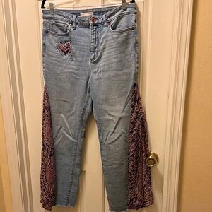 LC Lauren Conrad Upcycled Light Blue Flare Jeans with Patterned Panels